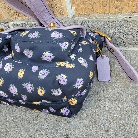 Coach Cargo Vintage Floral Rose Nylon Leather Turnlock Shoulder Bag - Picture 13 of 16